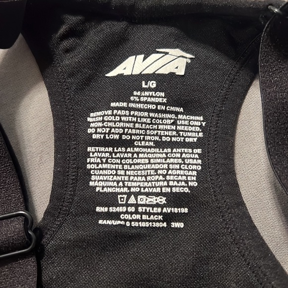 Avia Large Black Sports Bra Removable Pads Adjustable Straps Racerback - Picture 3 of 3